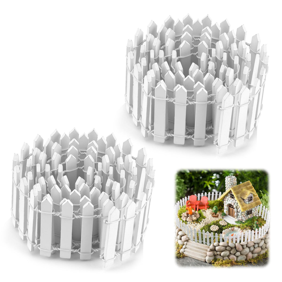Nextpal white fence section enhances fairy gardens and Christmas tree skirt displays.