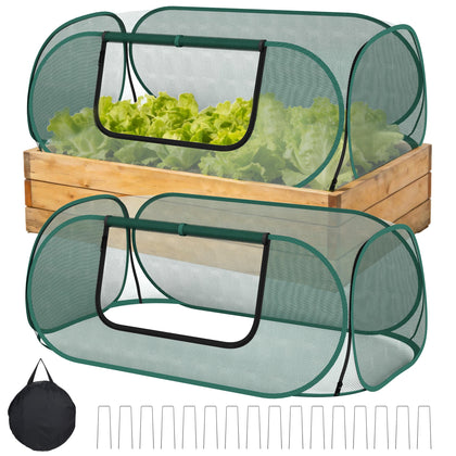 Nexum 2-pack raised bed covers setup protects seedlings from birds.