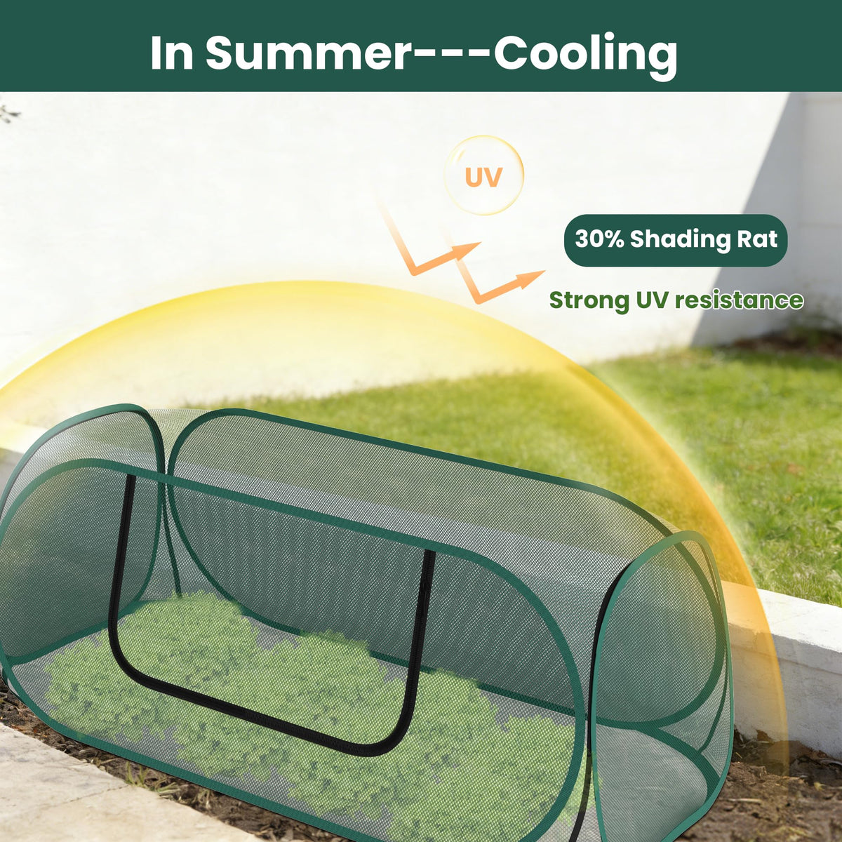 Nexum crop cage fits most raised beds for roomy plant growth.