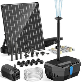 NFESOLAR 20W solar panel powering pond filtration for eco-friendly outdoor water features.