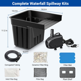 NFESOLAR 8-inch spillway creates broad, gentle cascades and aerated water.