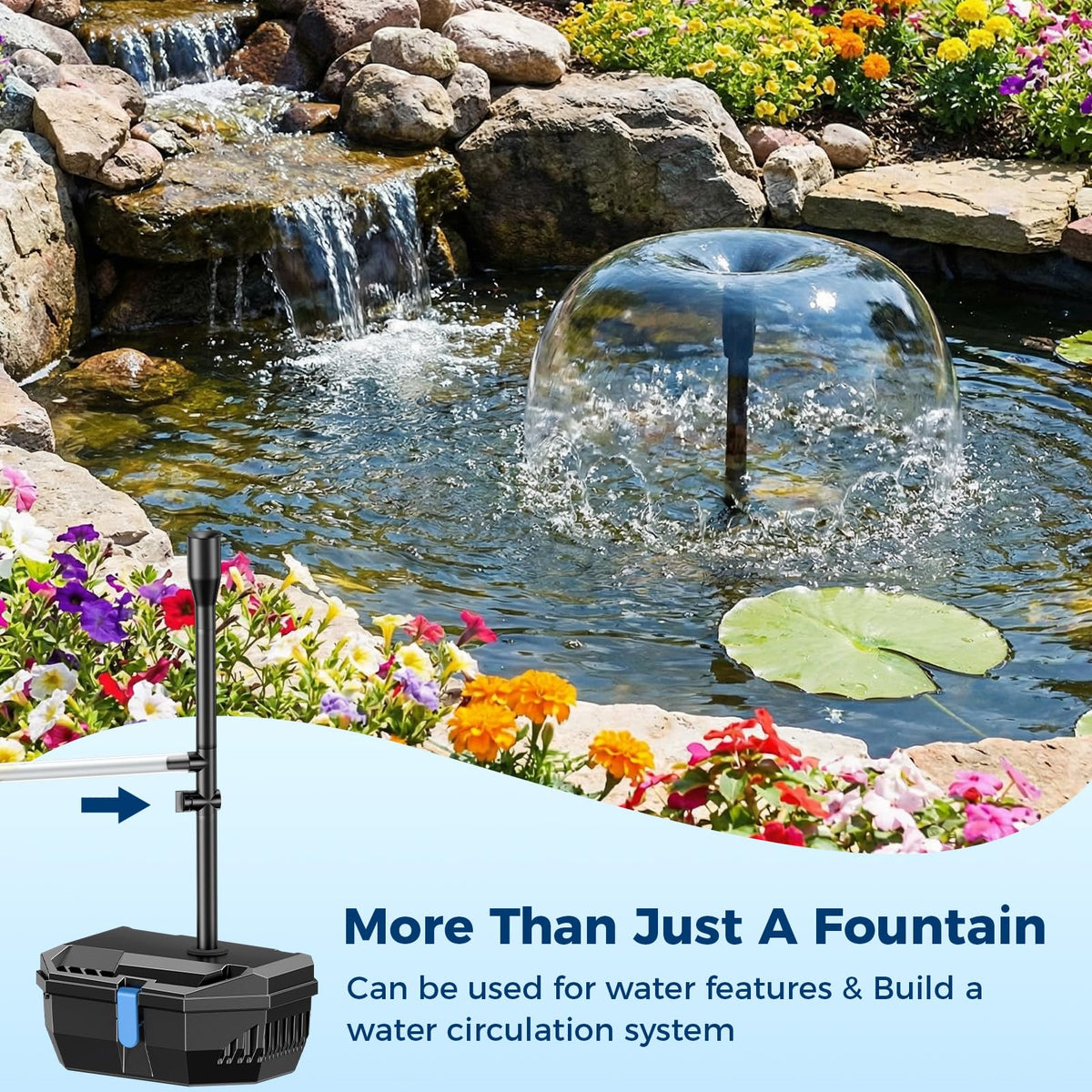 NFESOLAR adjustable flow control fine-tunes water output and fountain height.