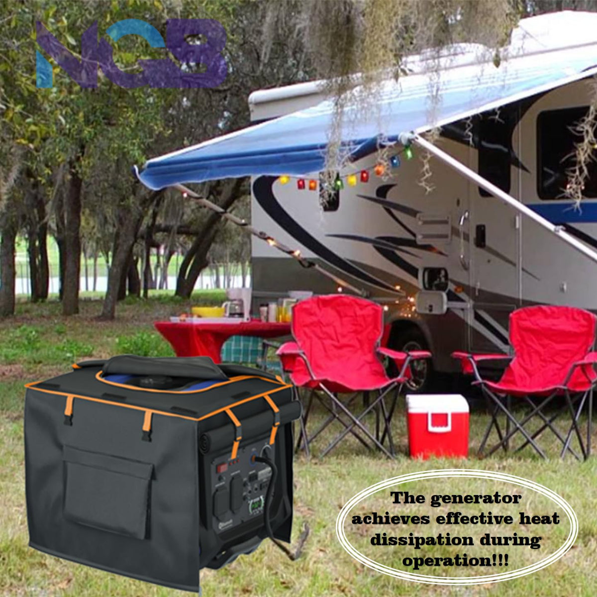 NGB all-weather cover keeps generators safe from rain, snow, wind, and dust