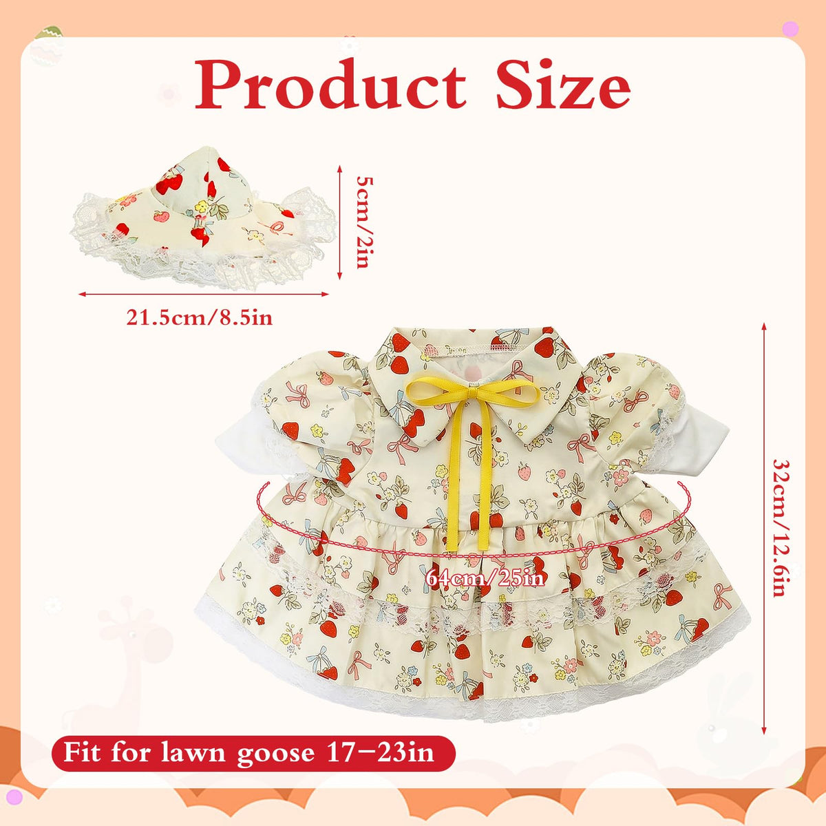 Ngdhkd cement statue goose skirt with strawberry pattern adds playful charm.