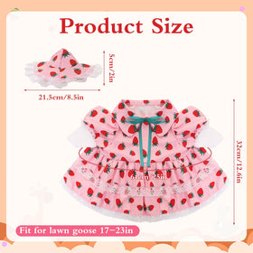 Goose skirt with lace and strawberry pattern adds playful charm to garden statues
