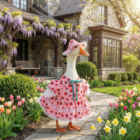Strawberry-pattern lace edges bring fresh whimsy to outdoor spaces