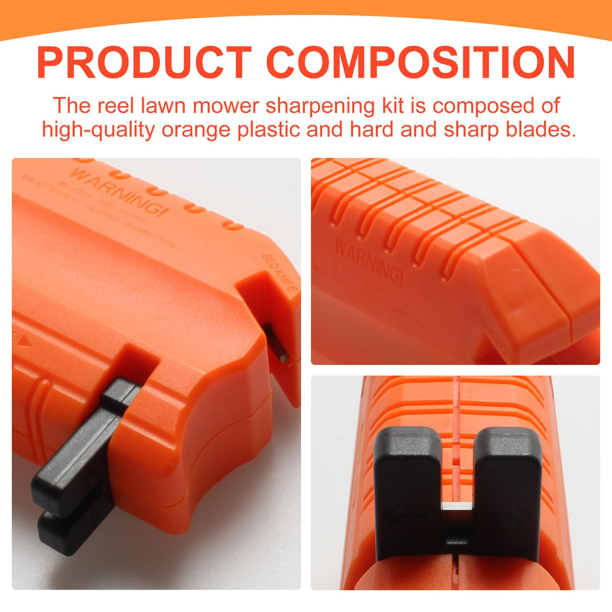 Niahm reel mower blade sharpener used with gloves supports safe operation.