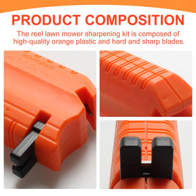 Niahm reel mower blade sharpener used with gloves supports safe operation.