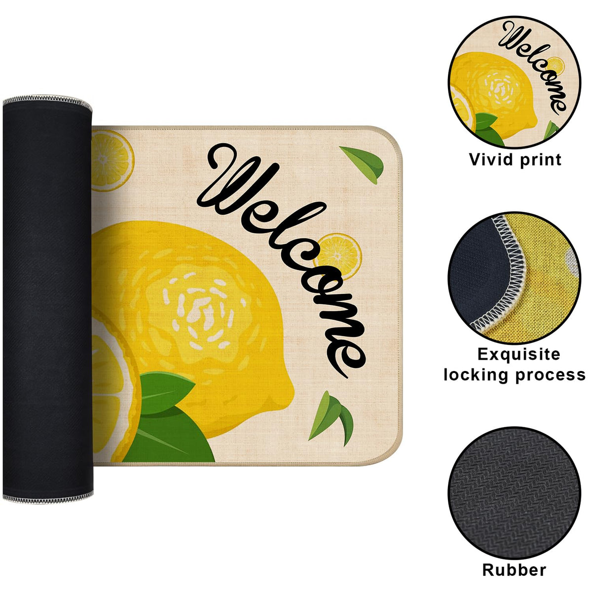 Nialnant lemon mat is washable and quick drying for easy upkeep