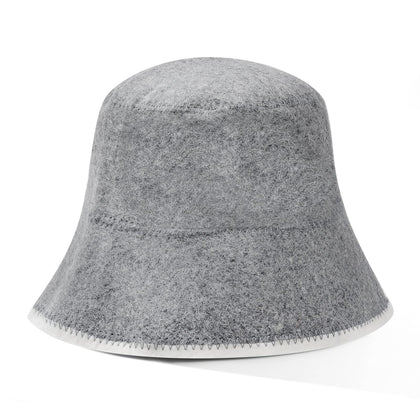 Nicalas sauna hat in soft wool protects hair during long sauna sessions.