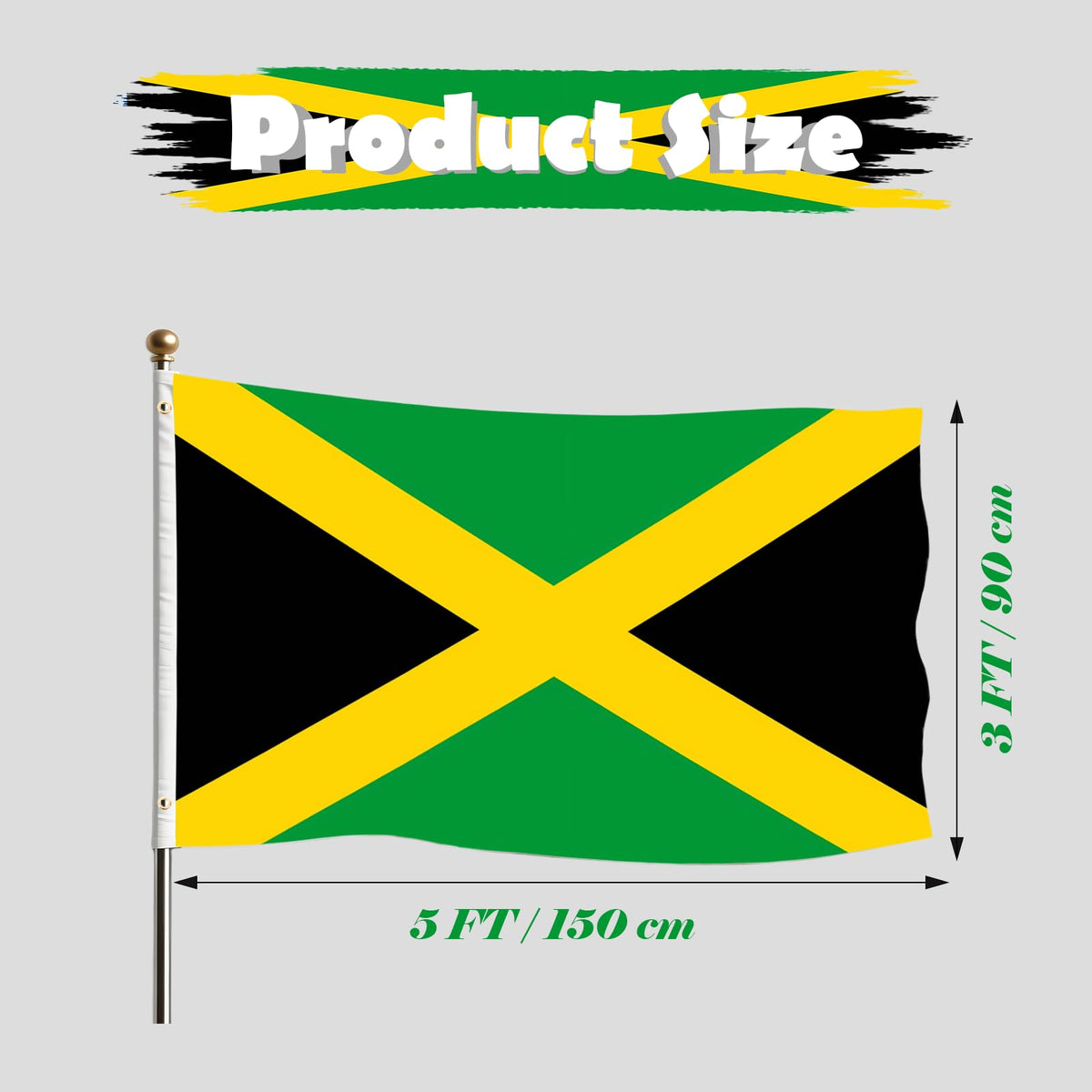NicceMart Jamaica flag with brass grommets for easy hanging