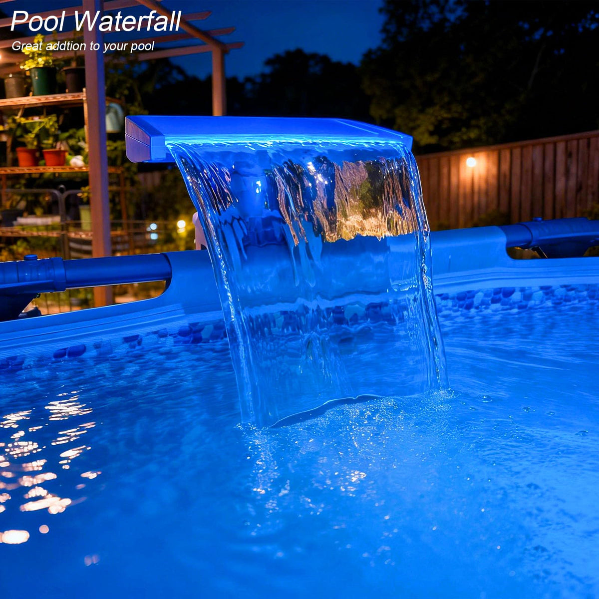 NICENICY pool waterfall fits standard frame sizes for flexible above-ground installation.