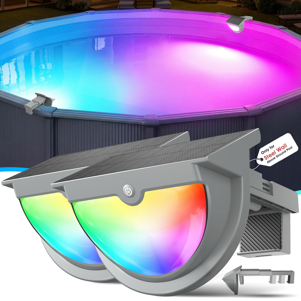 Niceput solar pool lights 2-pack, front view, color-changing ambiance for pool parties