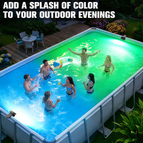 Niceput solar-powered light sticks to pool stand for stable edge lighting.