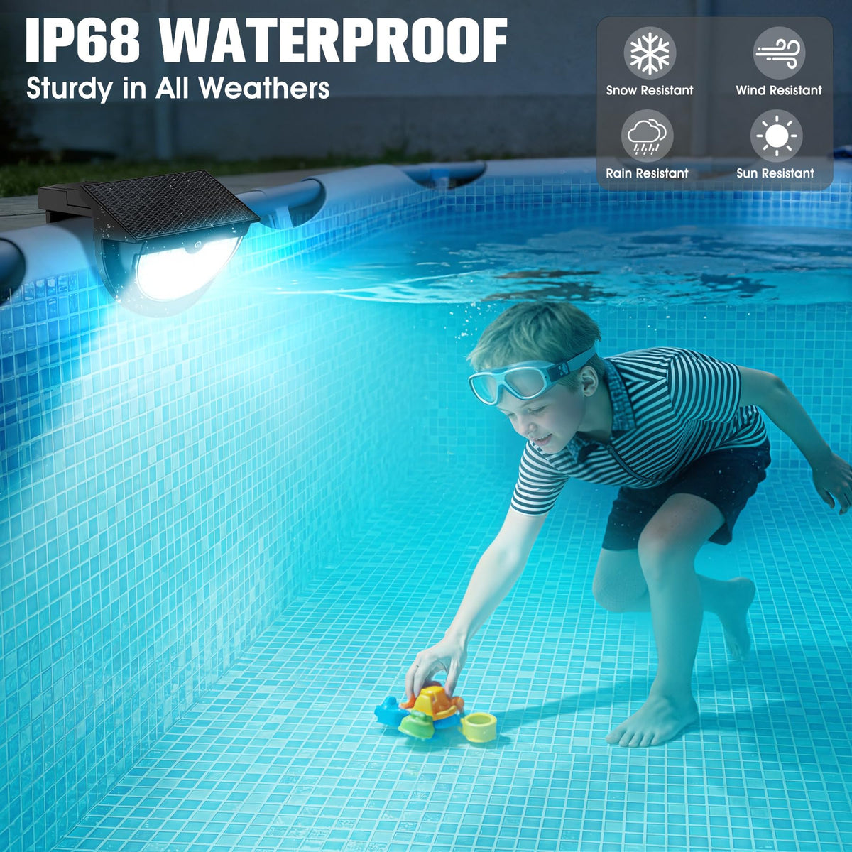 Niceput solar pool lights offer seven colors and multiple lighting modes.