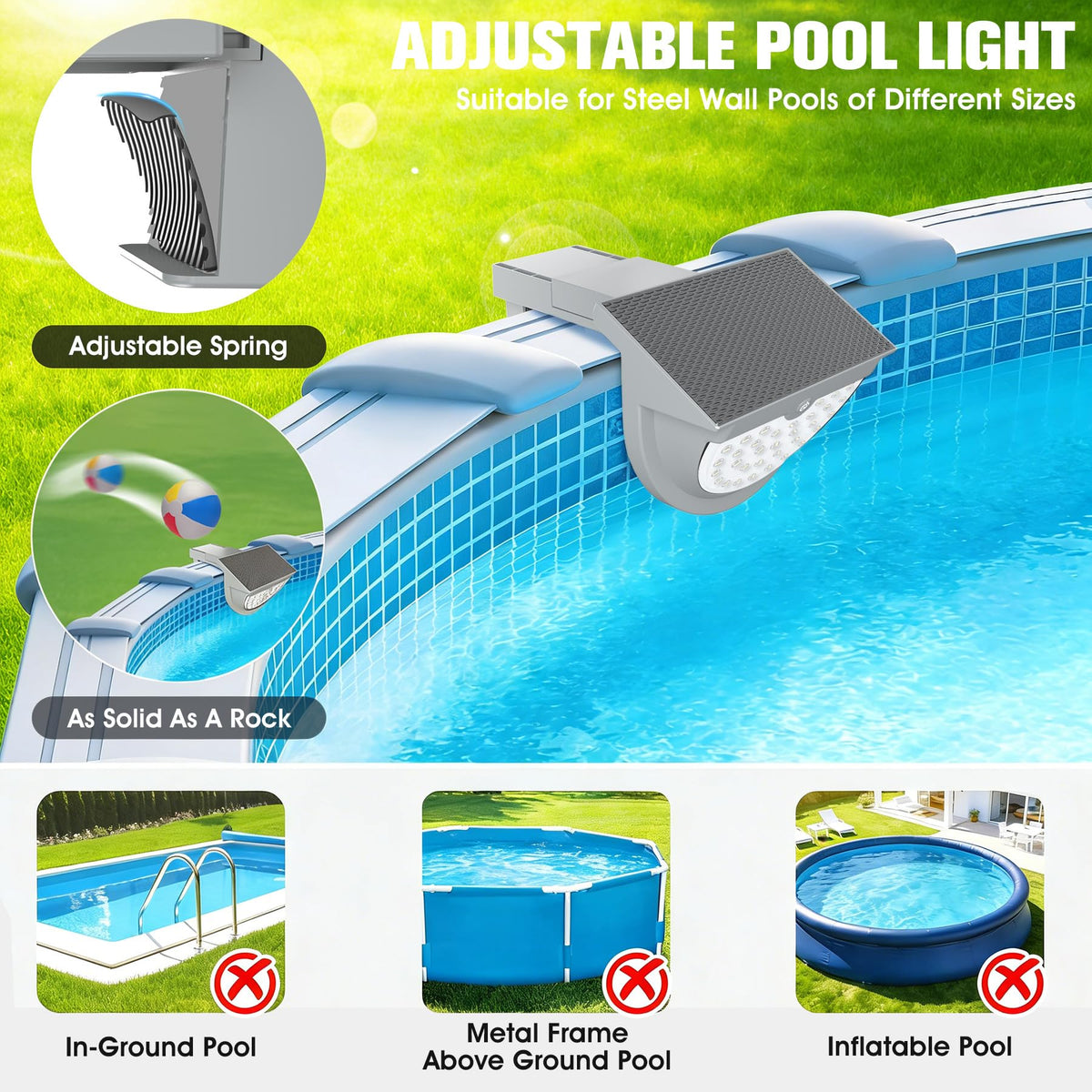 Niceput pool lights in strobe mode creating outdoor disco vibe