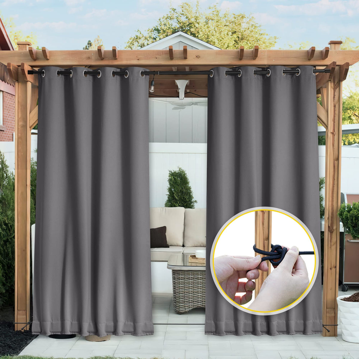 NICETOWN 52x84 inch grey curtains fit standard rods for outdoor spaces