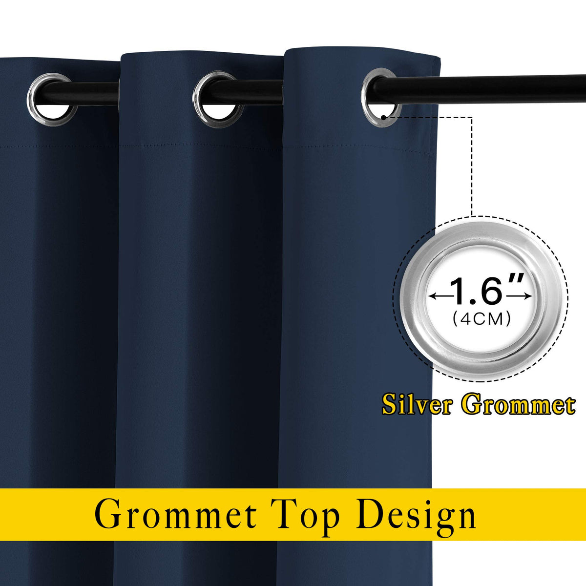 NICETOWN grommet-top detail with navy fabric showcases easy slide and modern style