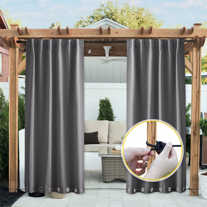 NICETOWN 2-panel grey outdoor curtains for porch privacy and shade