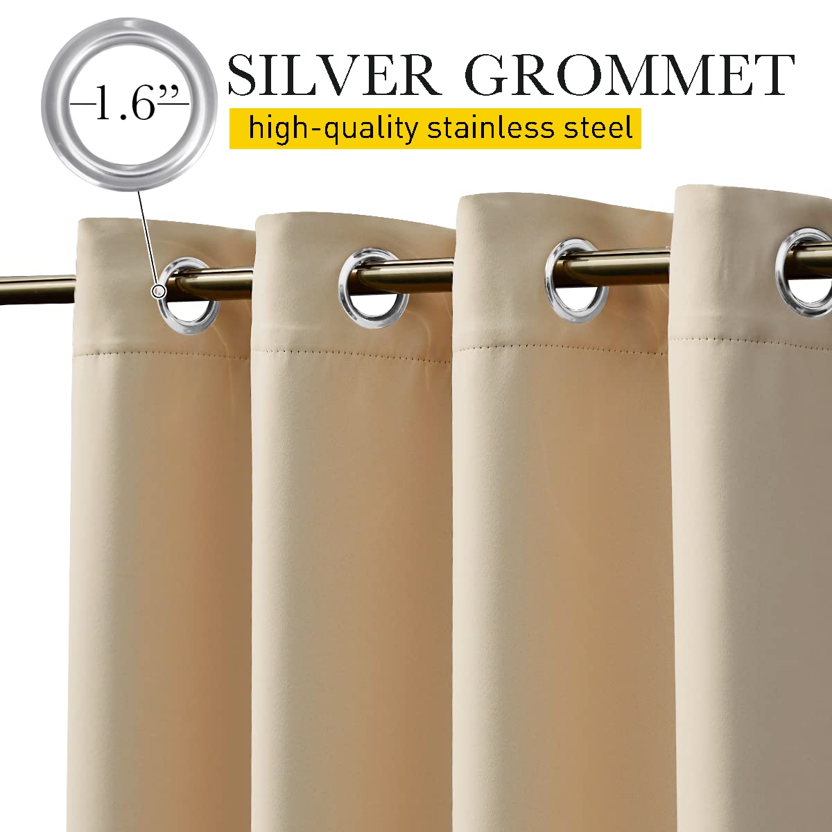NICETOWN rustproof grommets and back tab provide durable rod mounting