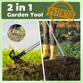 NICOFPHY 2-in-1 weed rake and hoe in action for fast weed removal