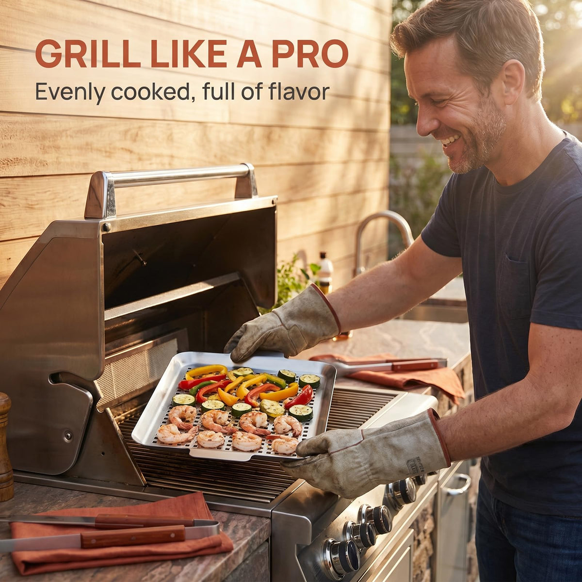 Nicunom easy-clean dishwasher-safe grill topper; soap-and-water cleanup after meals.