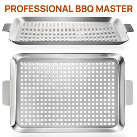 Nicunom heavy-duty 430 stainless grill topper; durable, even heat distribution for robust grilling.