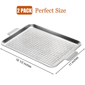 Nicunom grill topper perforated basket; helps juices flow while keeping food contained.