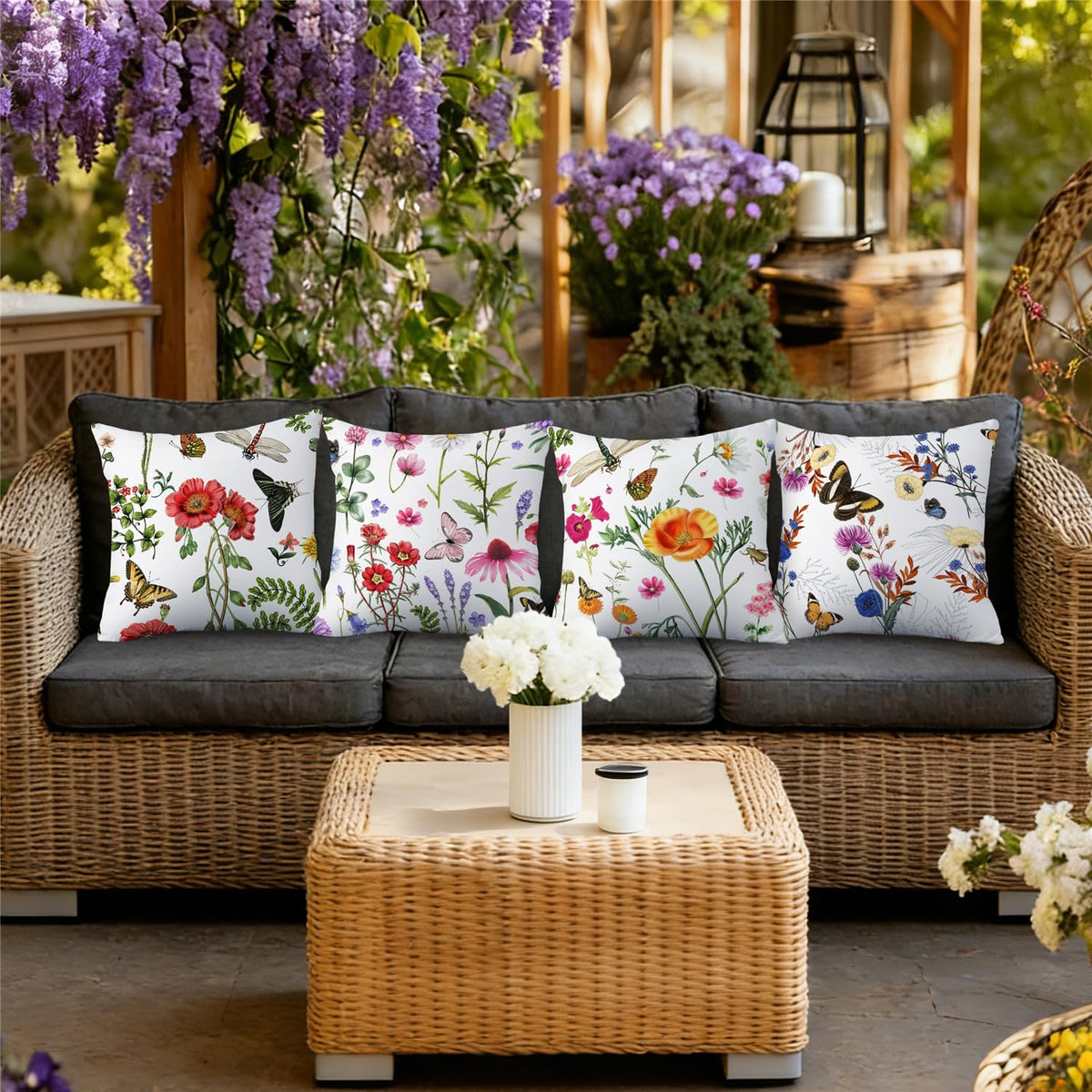NIGHTWISH double-sided floral design pillow cover, weather resistant outdoor decor