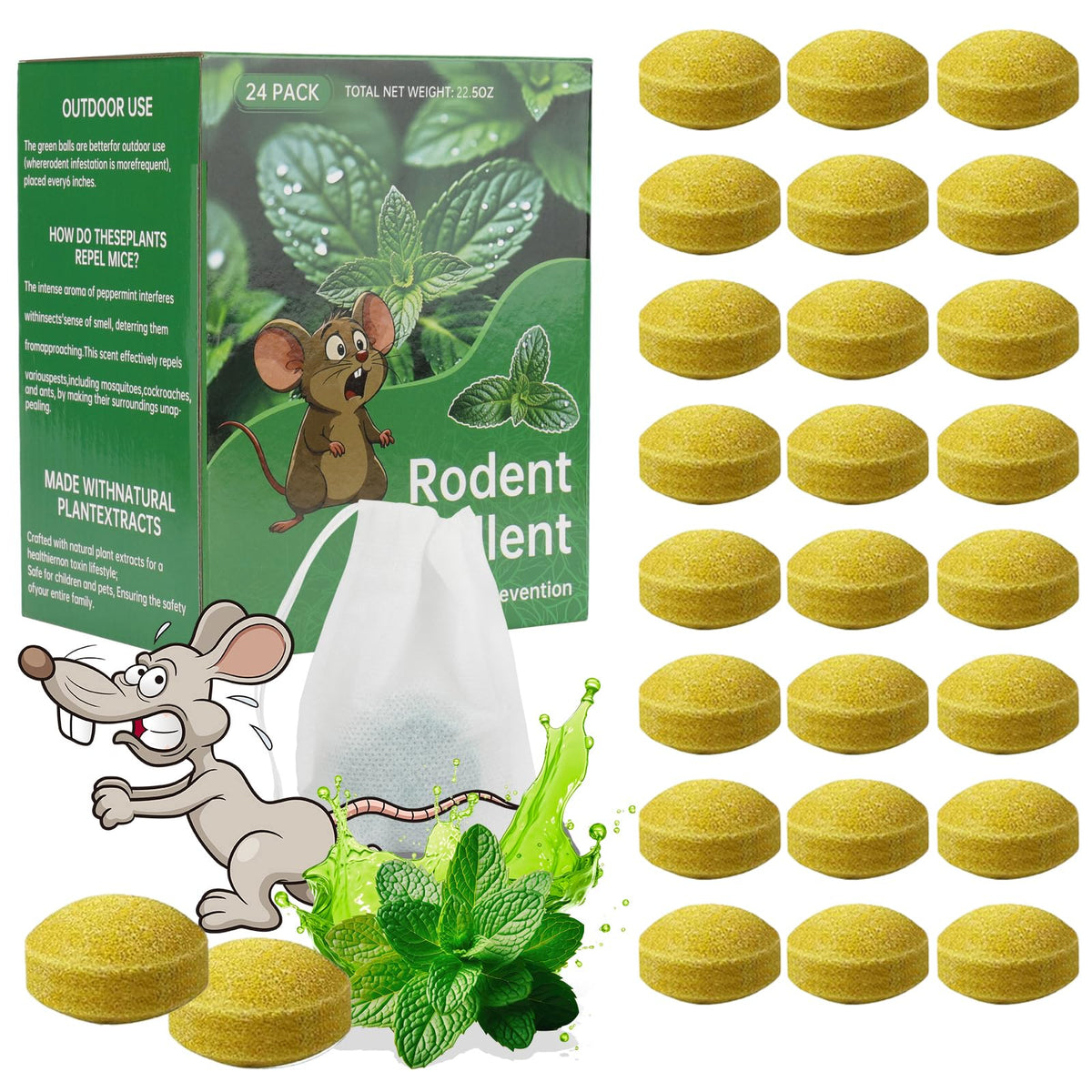 Nihasker 24-pack packaging image showing an easy-to-use pest deterrent solution.