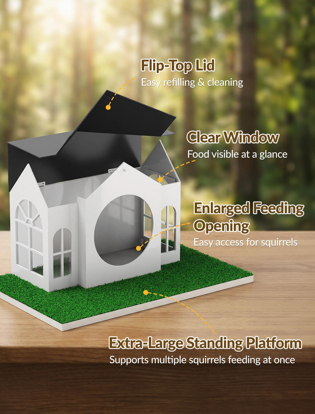 NiHome locking lid prevents spills and reduces wildlife access to food.