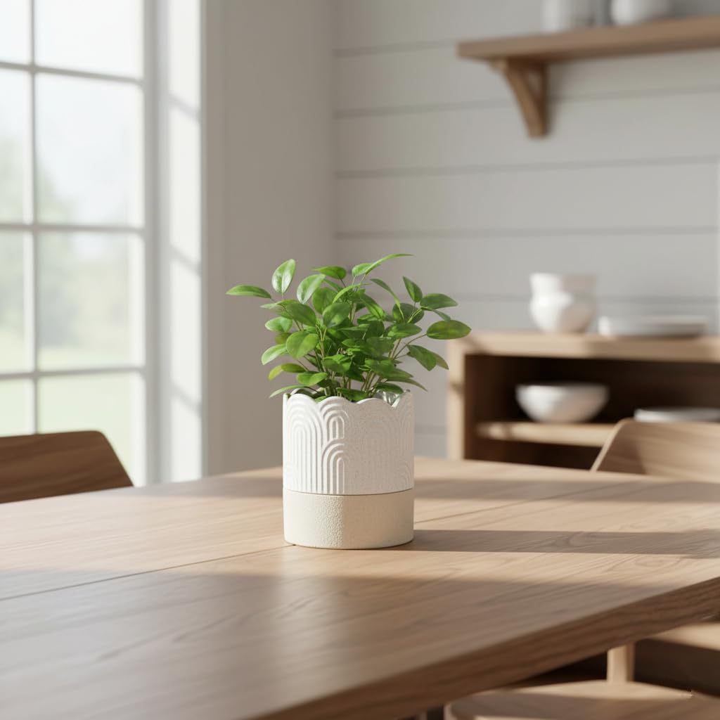 Nihow cylinder plant pot beige-nature finish complements decor.
