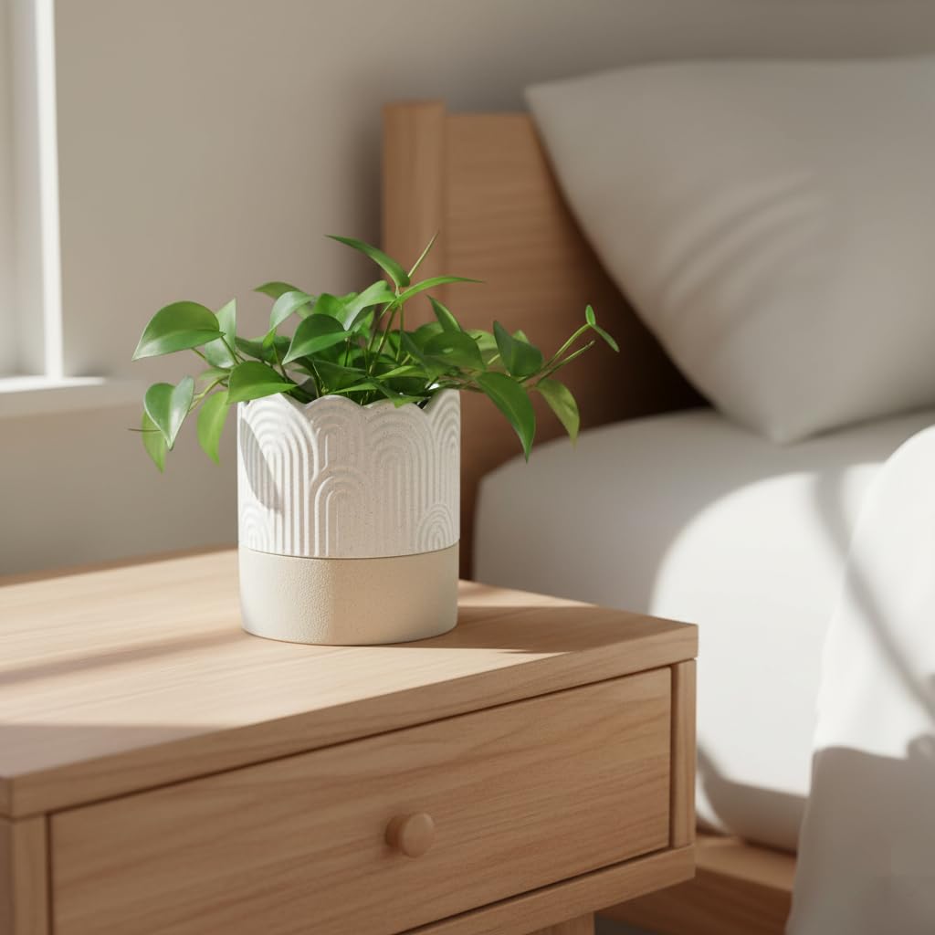 Nihow modern round ceramic pot in beige-nature tones for home decor.