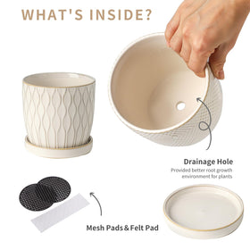 Nihow pot with saucer keeps surfaces clean while showcasing greenery.