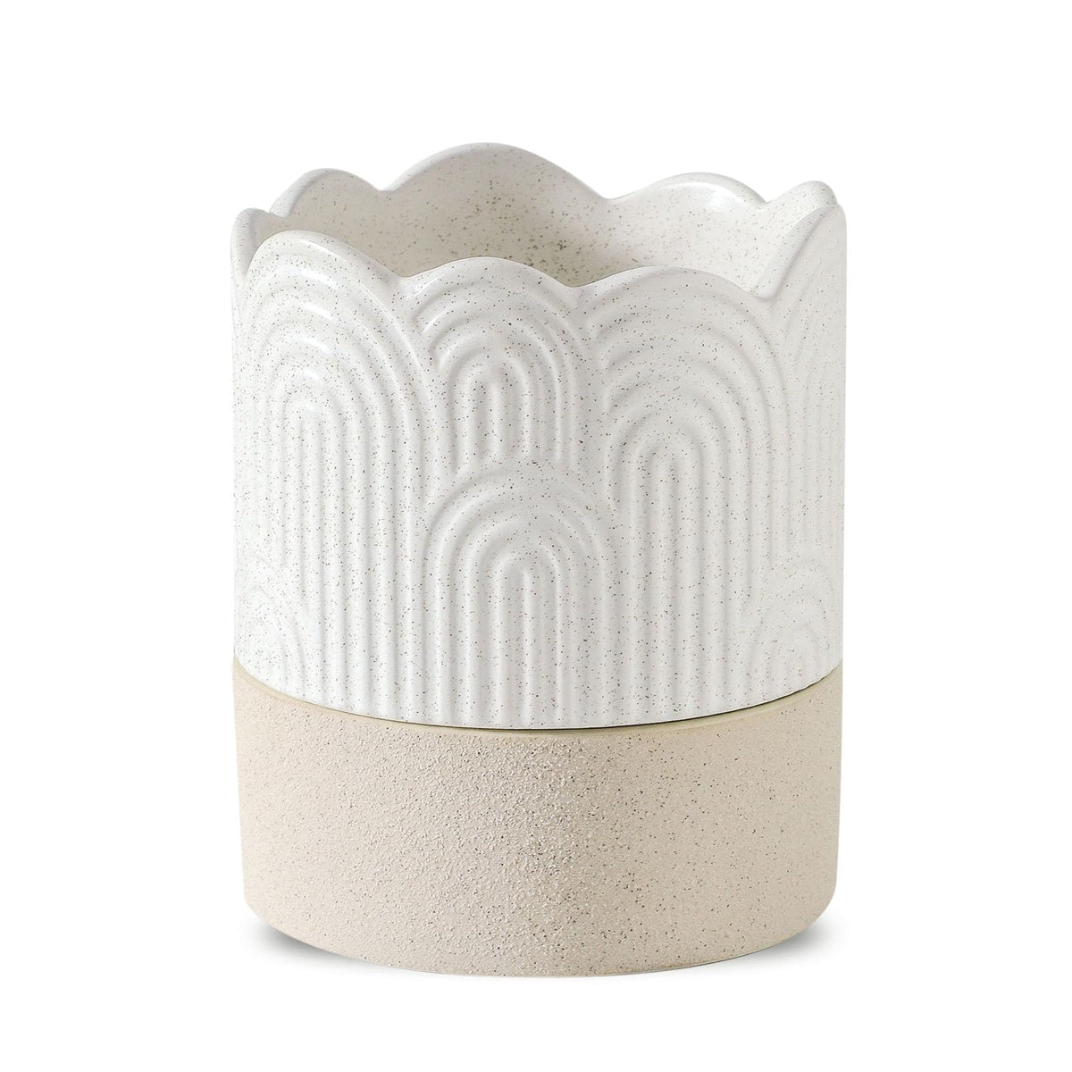 Nihow self-watering plant pot in ceramic beige with wick for steady moisture.