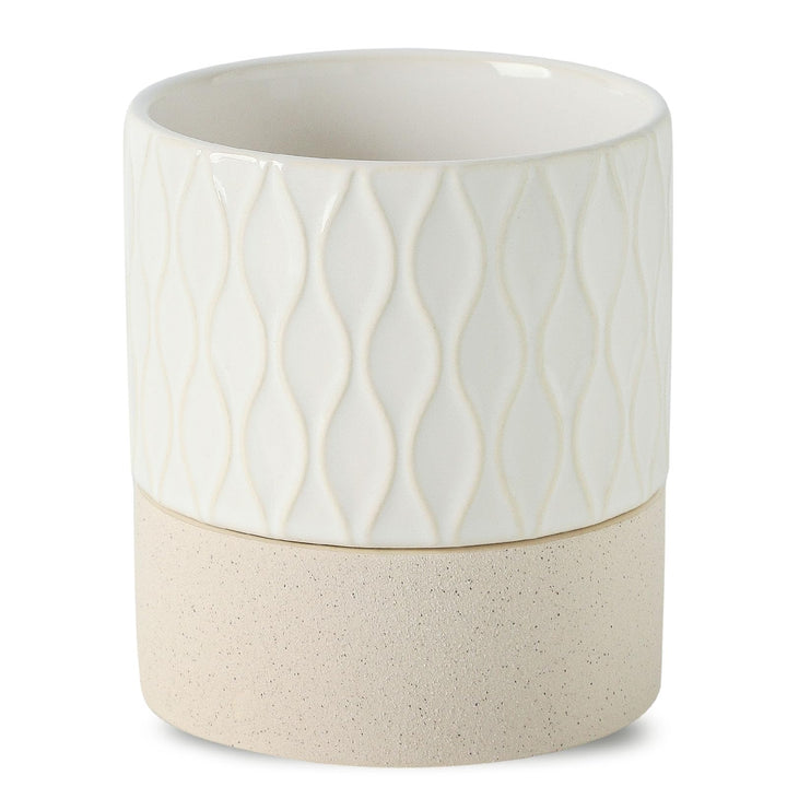 Nihow self-watering pot with 6-inch ceramic planter and water storage saucer for herbs.