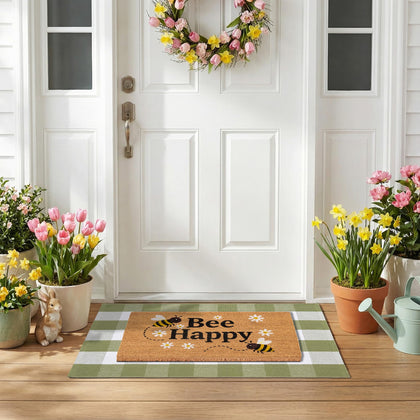 NIIKOOS Bee Happy coir welcome mat with cheerful texture brushes light dirt
