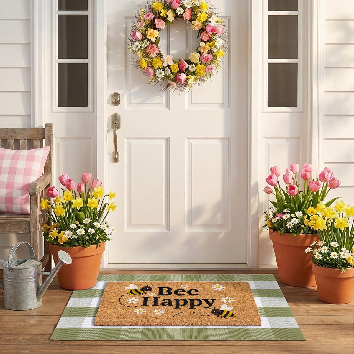 NIIKOOS layered doormat flatweave rug adds depth without blocking door clearance