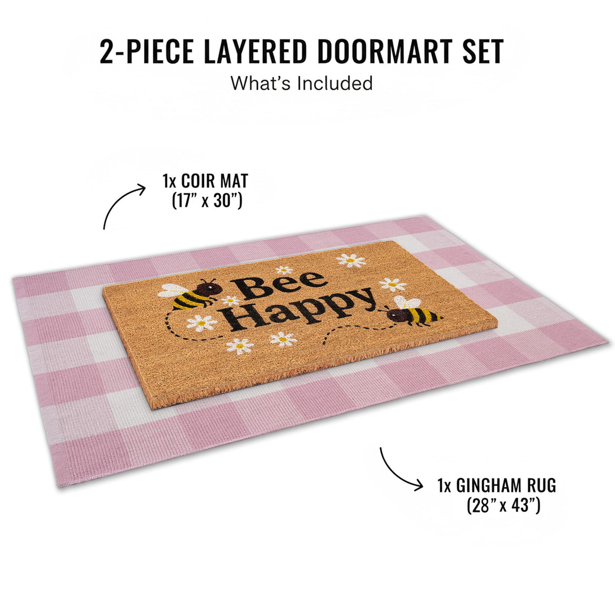 NIIKOOS Bee Happy layered doormat displayed on a front porch for curb appeal