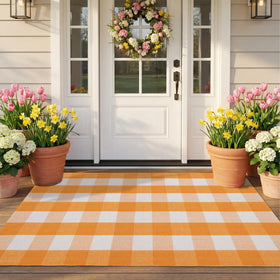 NIIKOOS outdoor-indoor-plaid-rug suitable for high-traffic areas and easy maintenance