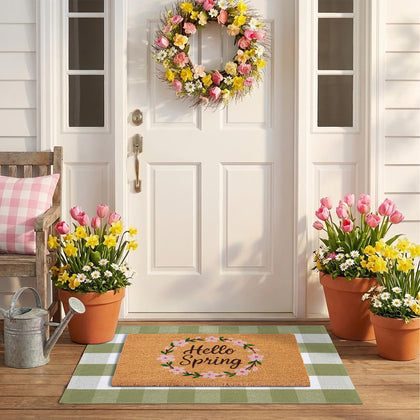 NIIKOOS spring coir welcome mat with layered look for porch appeal