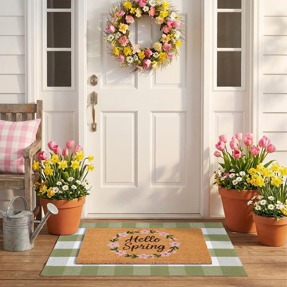 NIIKOOS spring coir welcome mat with layered look for porch appeal
