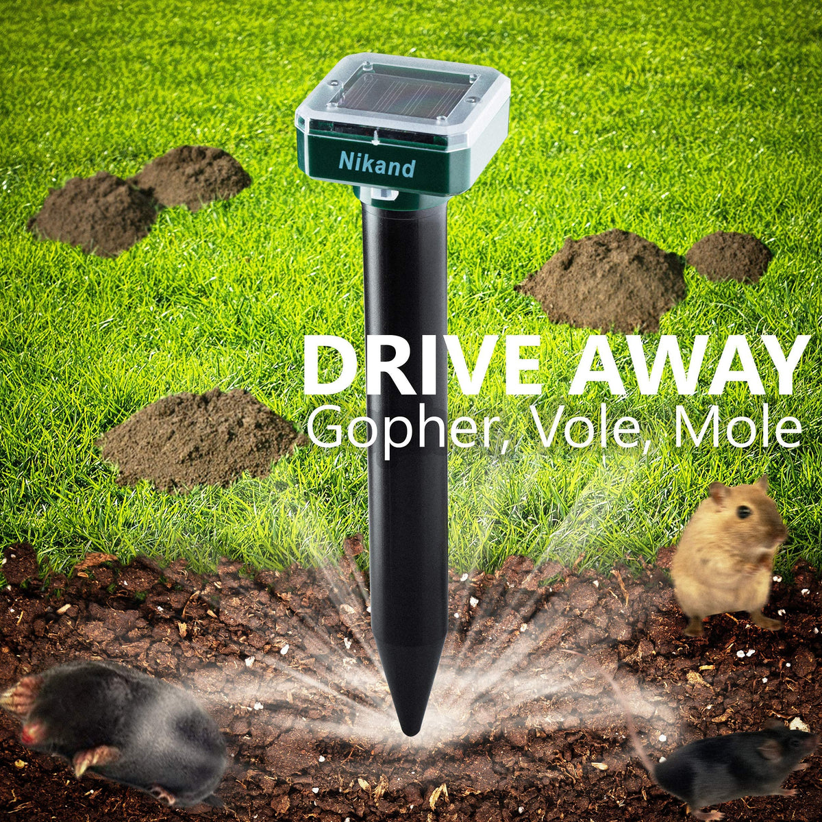 NIKAND Mole deterrent in action protecting garden beds