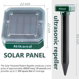 NIKAND Solar Ultrasonic Pest Deterrent emitting pulses outdoors