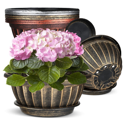 NIKONIKO 12-inch green gold plant pot with ribbed flute design for indoor display
