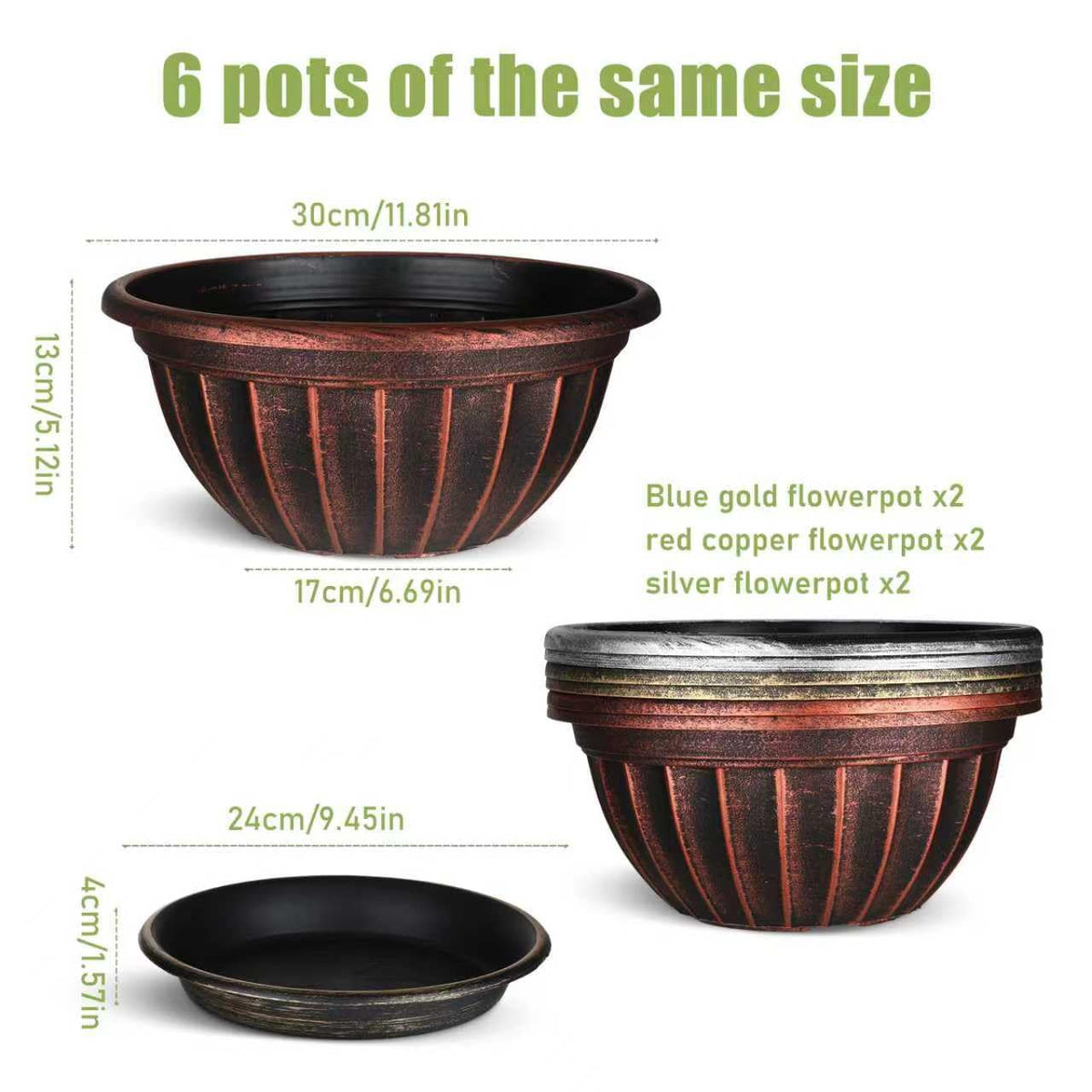 NIKONIKO 12-inch red copper plant pot highlighting vibrant color on shelves