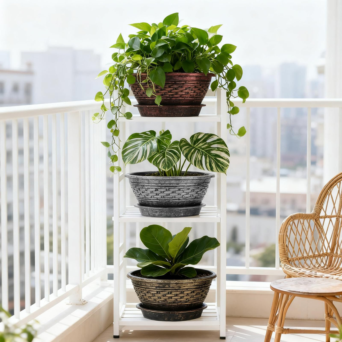 NIKONIKO 12-inch woven planters collection, lifestyle mockup for spaces.