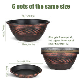 NIKONIKO 12-inch green-gold woven planter, side view, blends natural textures with modern spaces.