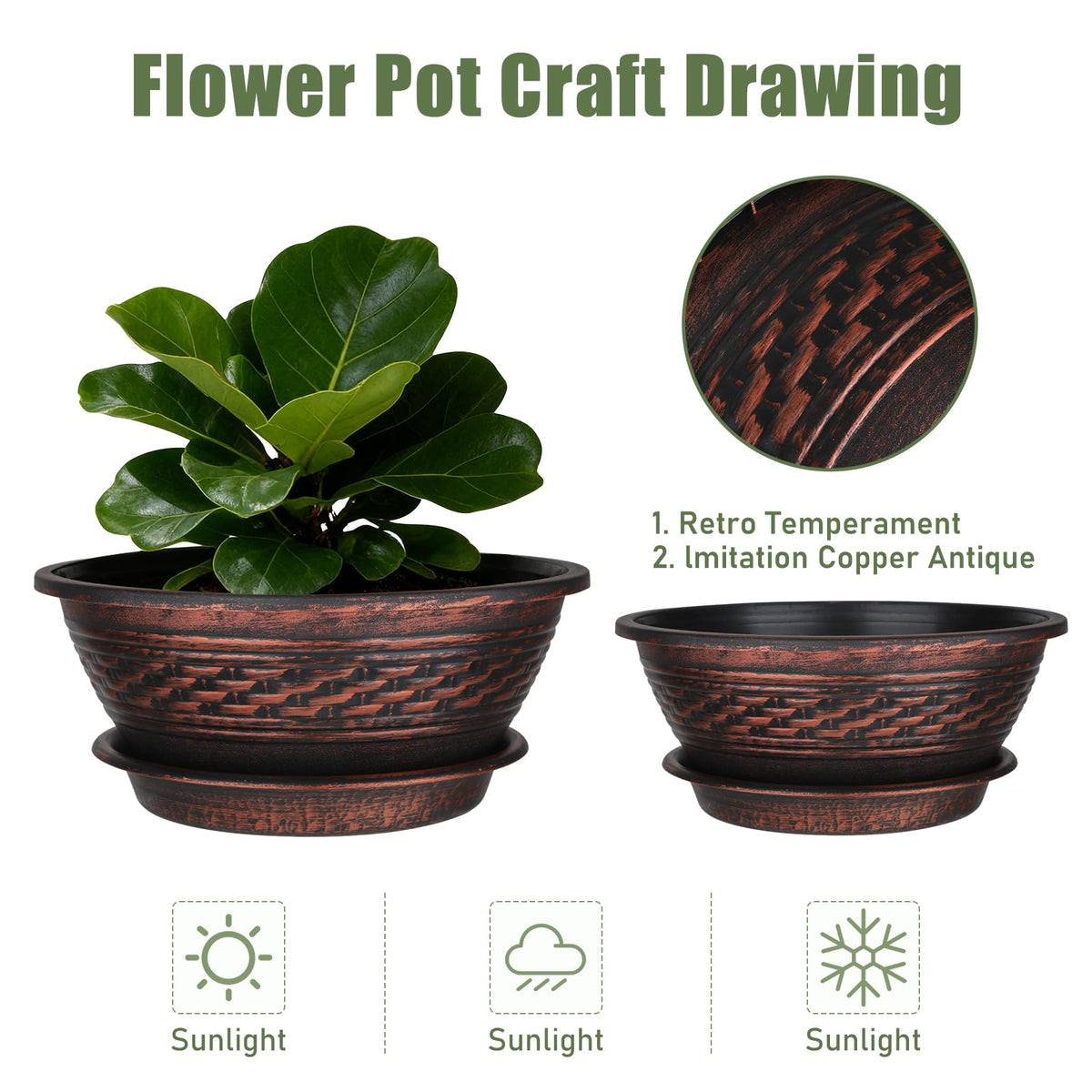 NIKONIKO 12-inch red copper woven planter, front view, adds bold color.