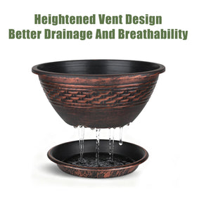 NIKONIKO 12-inch red copper woven planter, side view, great balcony accent.